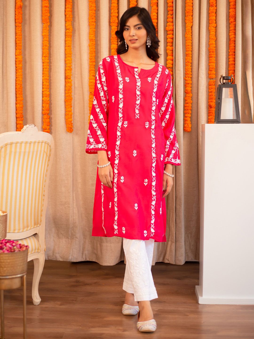 House of Kari Women Chikankari Muslin Kurta