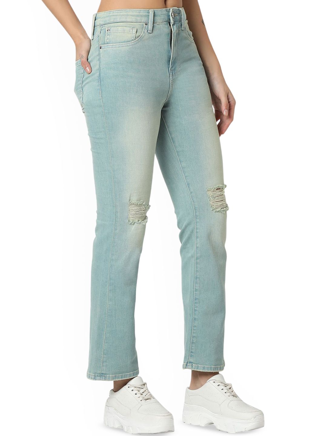 SPYKAR Women High-Rise Mildly Distressed Light Fade Jeans