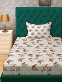 Myntra Elegant Homes Beige & Red Floral 400 TC Single Bedsheet with 1 Pillow Covers