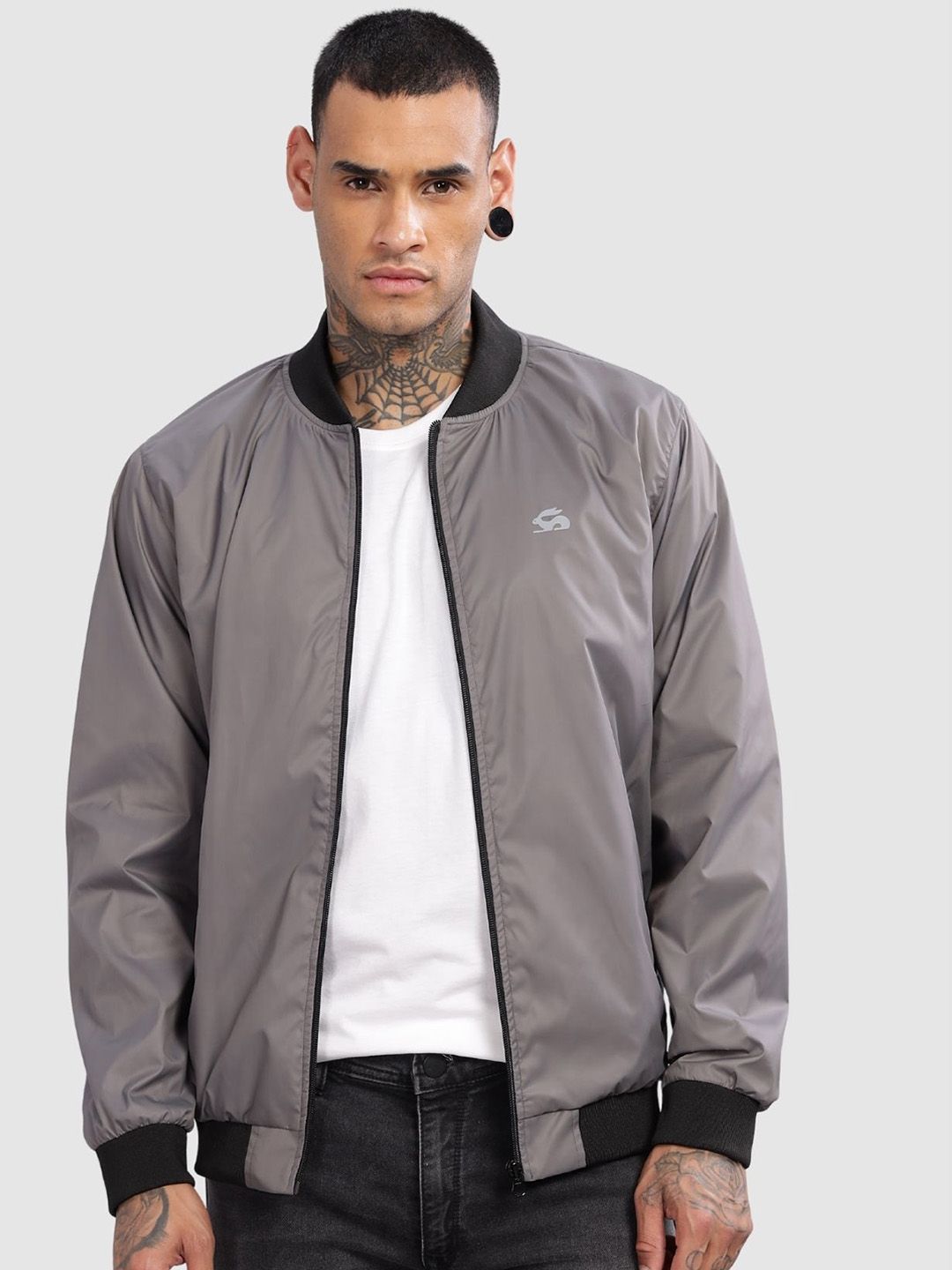 ADRO Lelaki Berkolar Pepejal Jaket Bomber Kasual