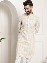 SOJANYA Band Collar Ethnic Motifs Embroidered Thread Work Cotton Kurta