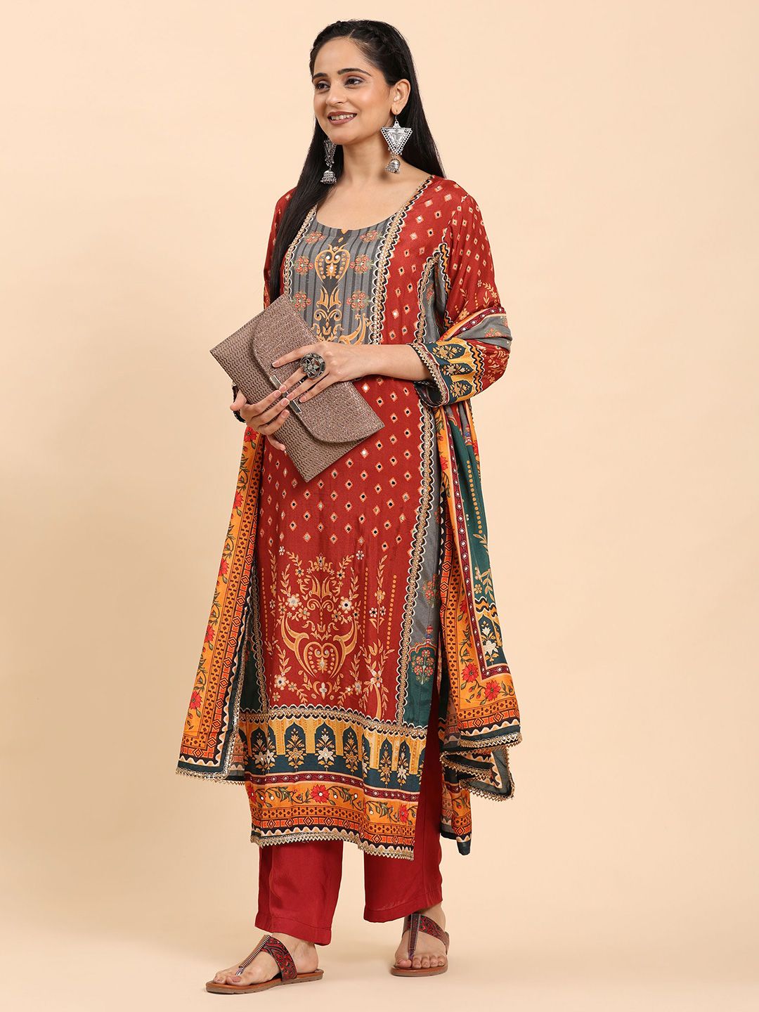 Mamicha Women Ethnic Motifs Printed Regular Pure Cotton Kurta with Palazzos & With Dupatta