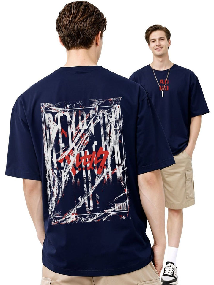ADRO Graphic Printed Drop-Shoulder Sleeves Cotton T-shirt