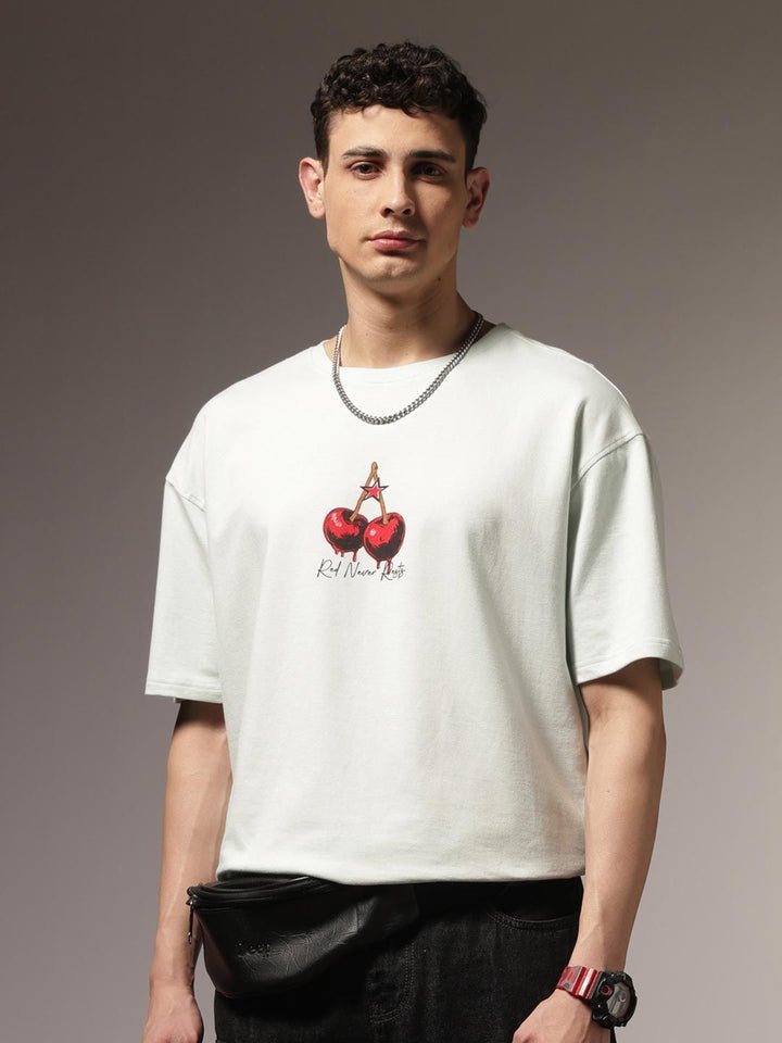 Eszett Crimson Drip Graphic Cotton Round Neck Short Sleeves Oversized T-shirt