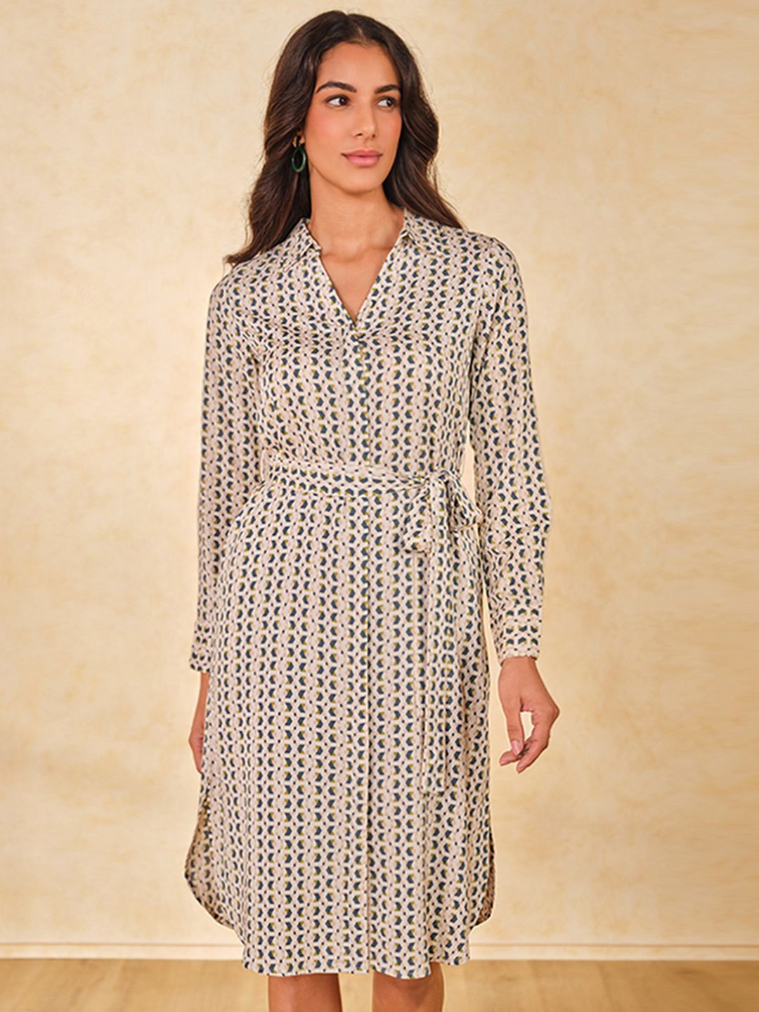 AND Print A-Line Shirt Collar Printed Dress