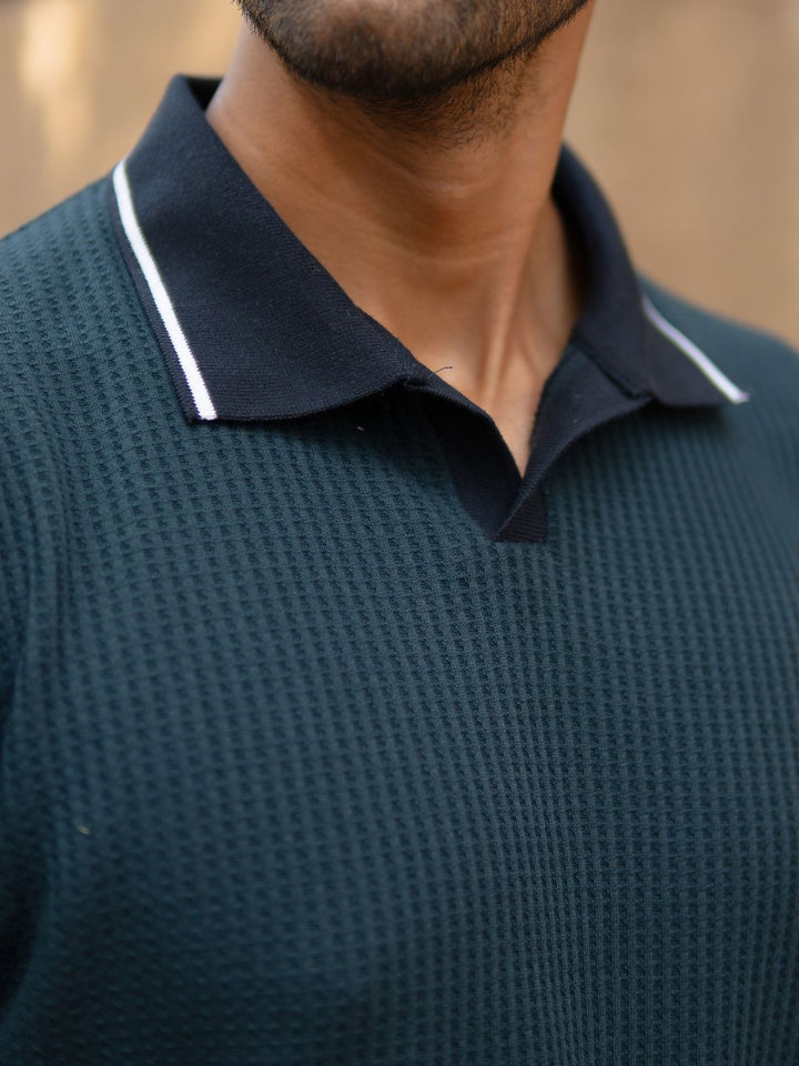 Powerlook SS25 Textured Contrast Polo Collar T-Shirt