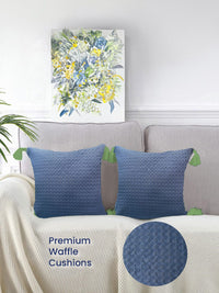 URBAN SPACE Navy Blue & Green 2 Pieces Checked Square Cushion Covers