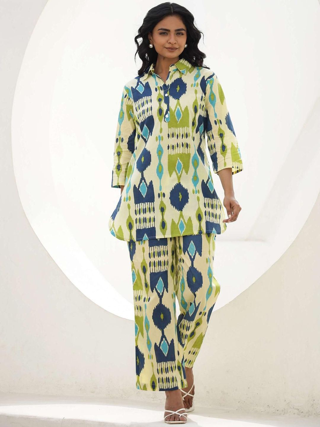 Mamicha Women Printed Shirt Collar Cotton Shirt and Trousers Co-Ords