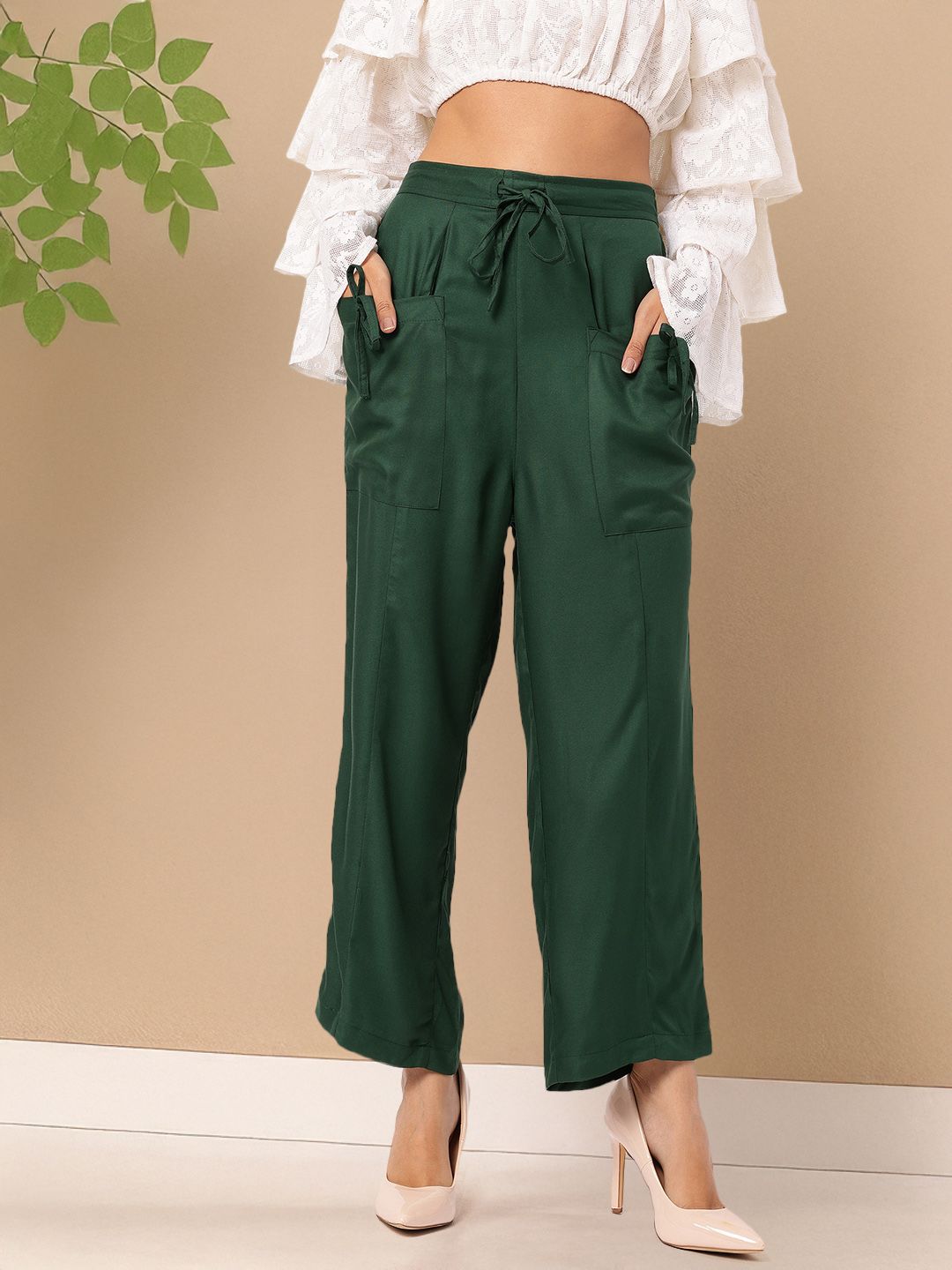 DressBerry Women Chic Comfort Relaxed Fit  Trousers with Box Pockets