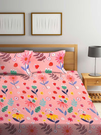 Myntra Elegant Homes Pink & Blue Floral 300 TC King Bedsheet with 2 Pillow Covers