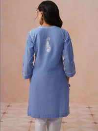 Rumah Wanita Chikankari Motif Etnik Sulam Chikankari Indigo Kurta