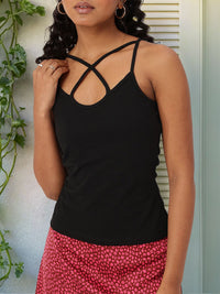 DressBerry Whimsy Touch Criss-Cross Straps Detail Cami Style Fitted Top