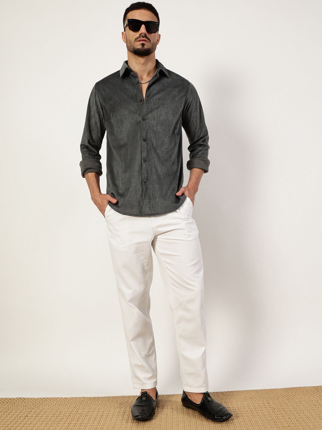 Thomas Scott Men Premium Spread Collar Textured Slim Fit Casual Shirt