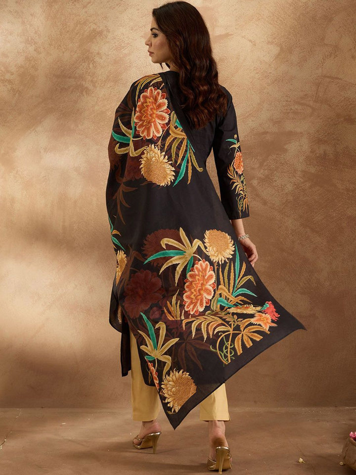Indo Era Women Floral Printed Regular Pure Cotton Kurta with Trousers & With Dupatta