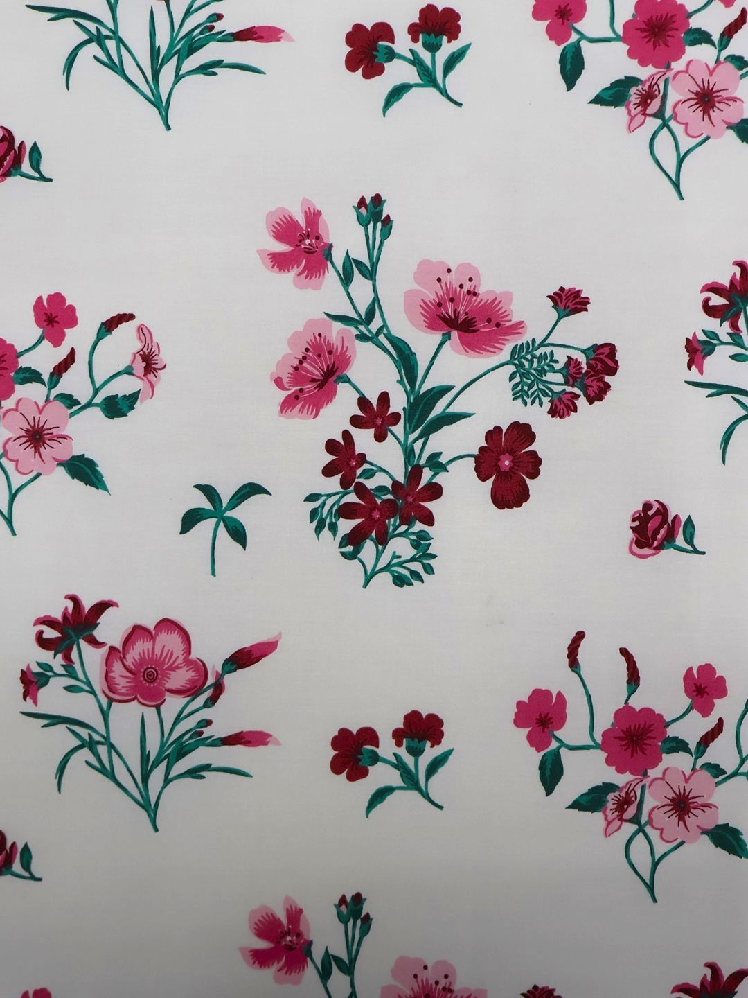 BOMBAY DYEING 525B Pink & White Floral 164 TC Pure Cotton Queen Bedsheet Set