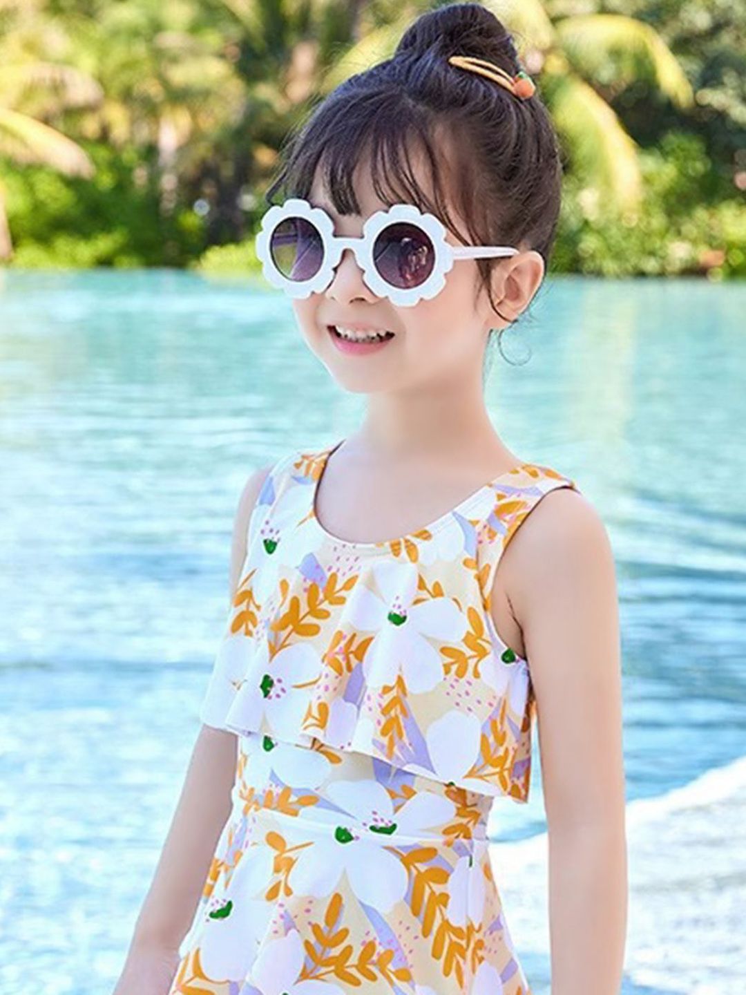 YK Girls Printed Round Neck Swim Dress