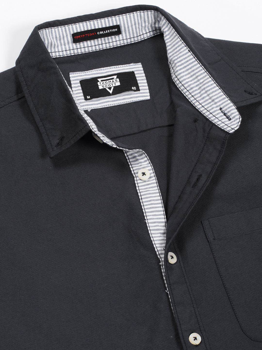 Thomas Scott Men Premium Button-Down Collar Solid Pure Cotton Slim Fit Casual Shirt