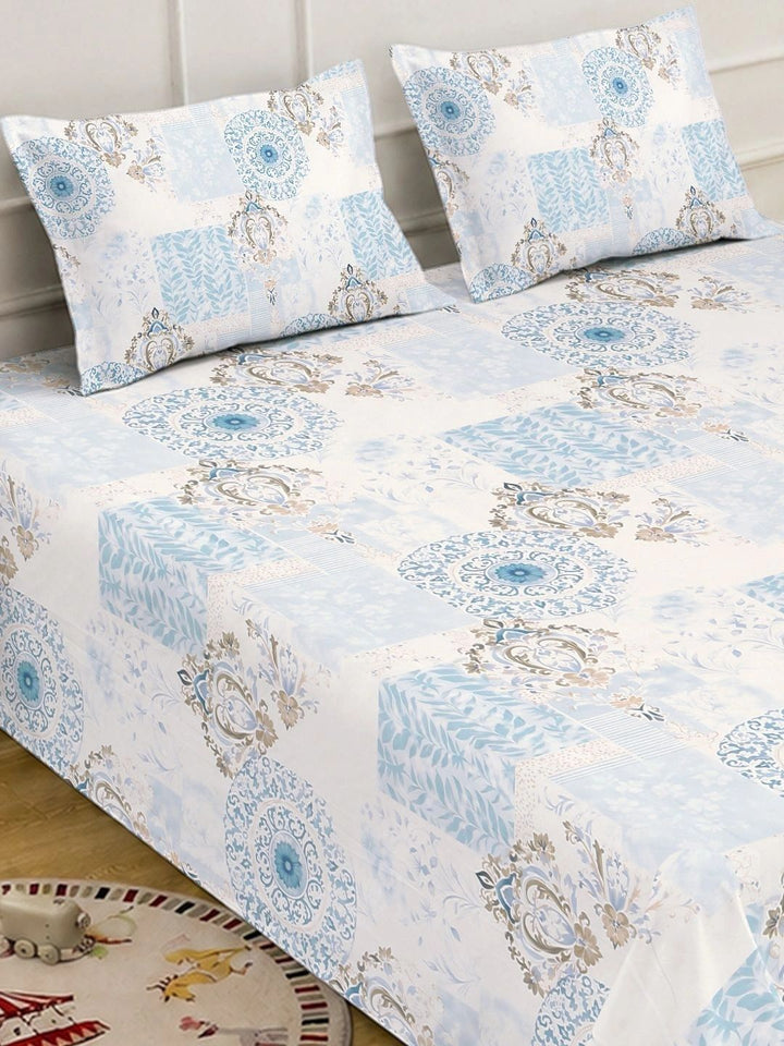 Myntra Elegant Homes Blue & White Geometric 400 TC King Bedsheet with 2 Pillow Covers