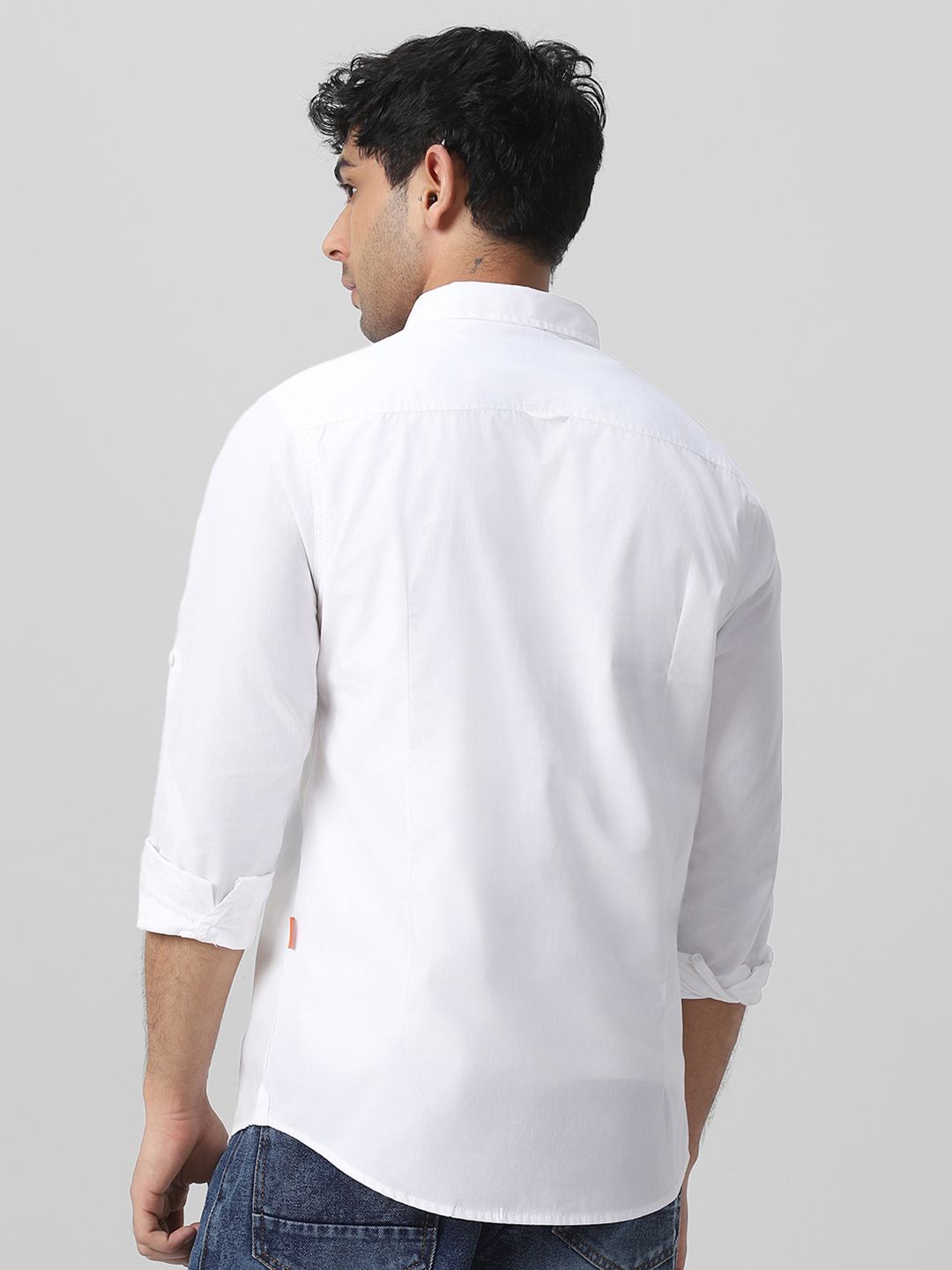 Urbano Fashion Men Spread Collar Solid Cotton Casual Shirt