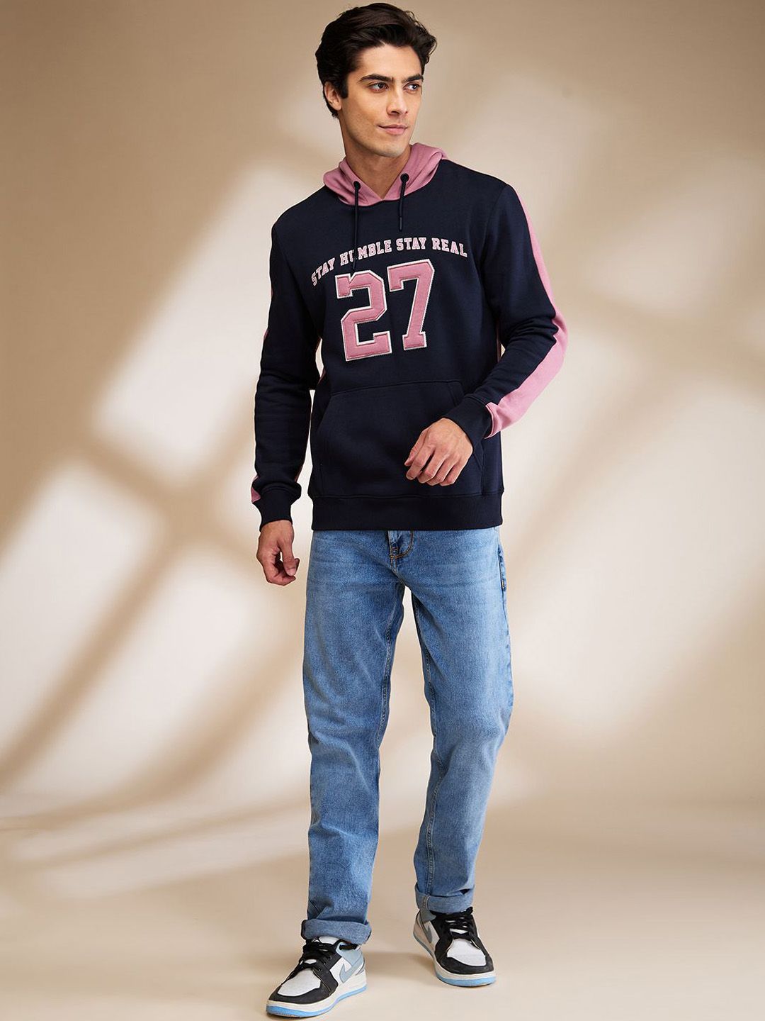 Being Human Men Typography Printed Applique Detail Hooded Sweatshirts