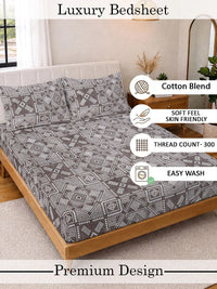 KLOTTHE Brown Geometric 300 TC King Bedsheet with 2 Pillow Covers