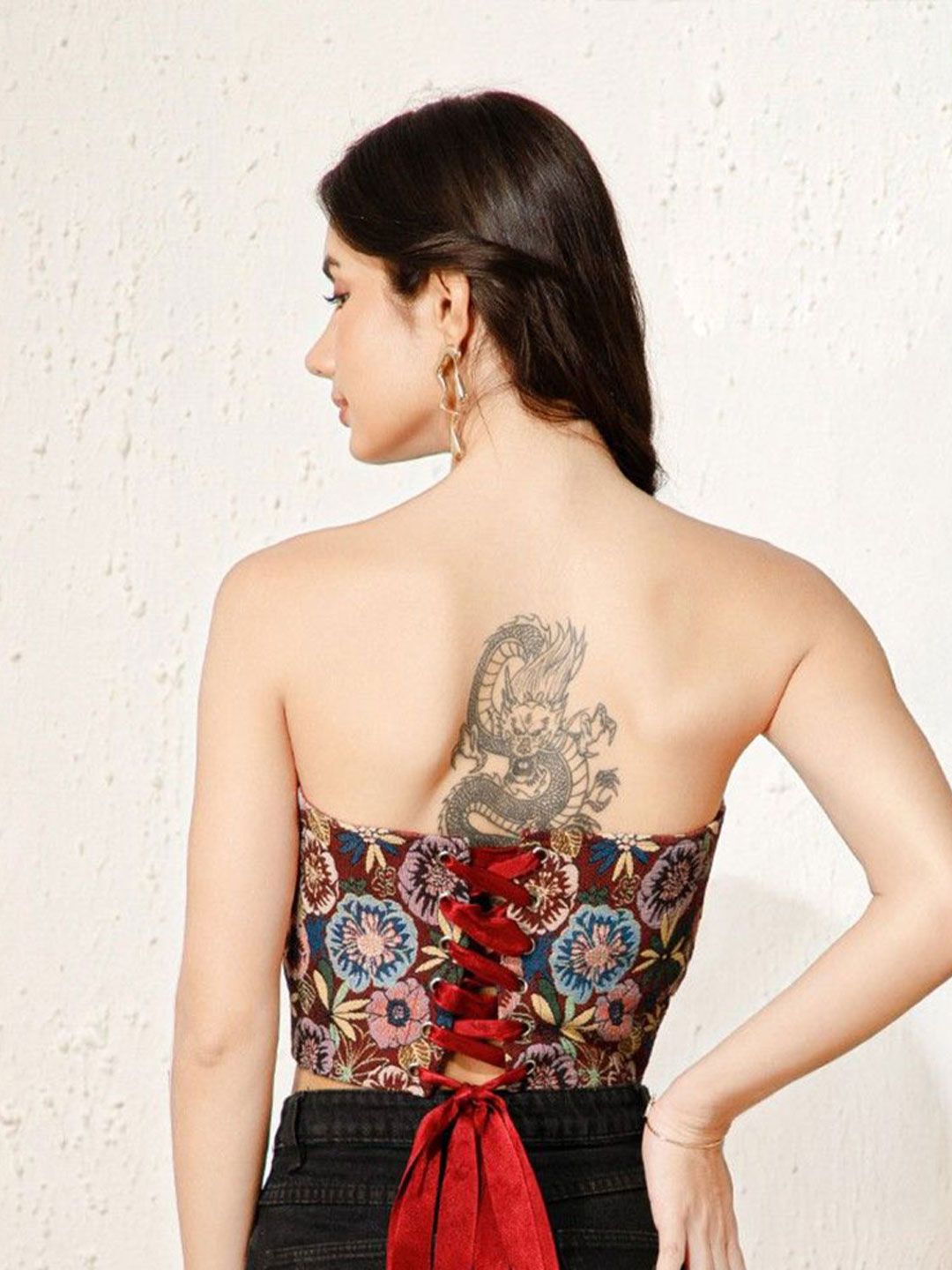 Berrylush Women Strapless Floral Print Cotton Crop Tube Top