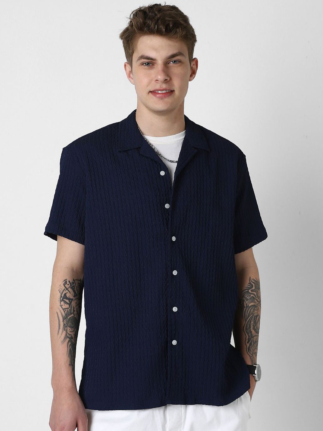 VASTRADO Men Self Design Opaque Oversized Casual Shirt