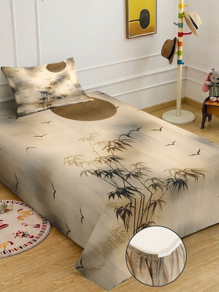 Myntra Elegant Beige Floral Printed Dilengkapi 400 TC Single Cadar 7D dengan 1 Sarung Bantal