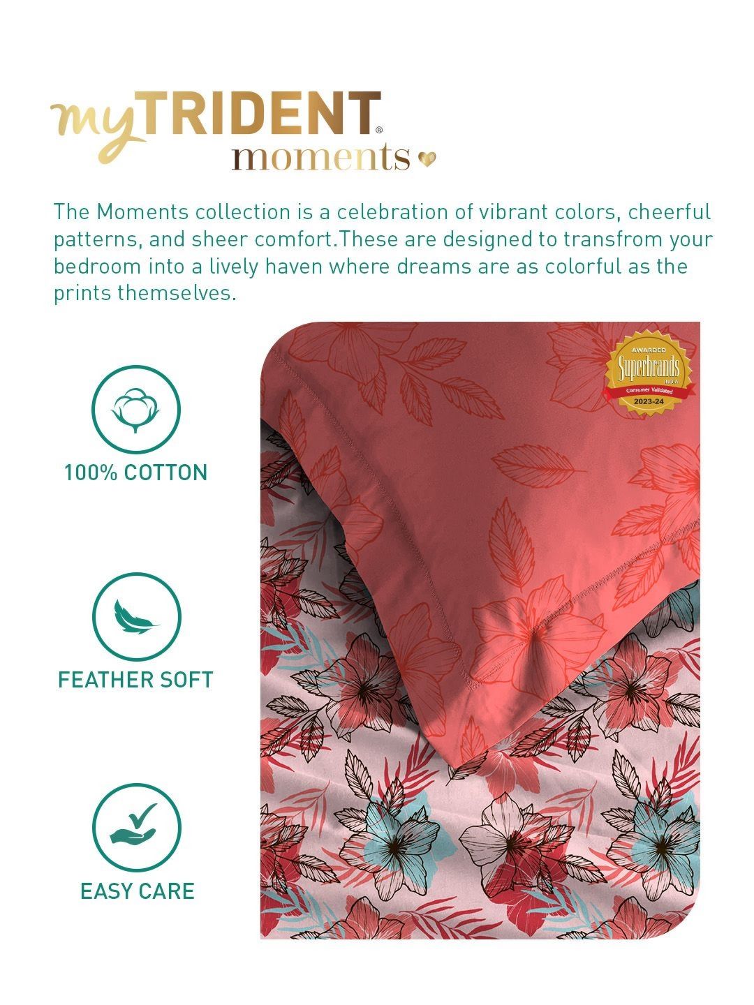 MYTRIDENT Flora Pink Moments Flat 120TC Queen Cotton Bedsheet Set