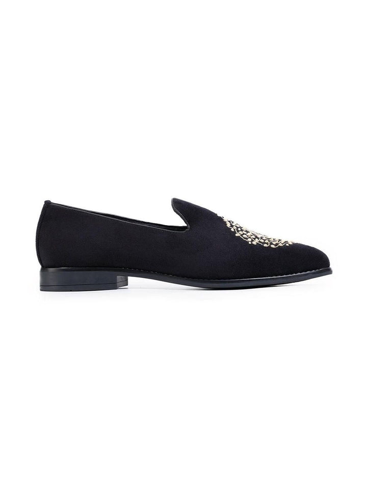 MONKSTORY Maharaja Zardosi Embroidered Slip-Ons - Black