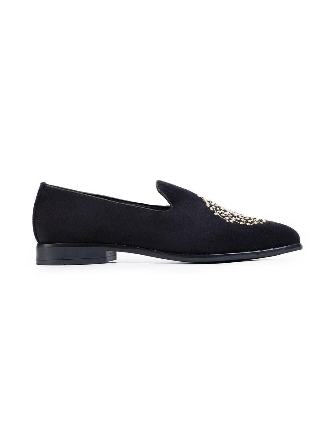MONKSTORY Maharaja Zardosi Embroidered Slip-Ons - Black