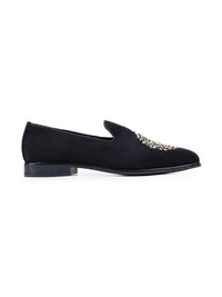 MONKSTORY Maharaja Zardosi Embroidered Slip-Ons - Black