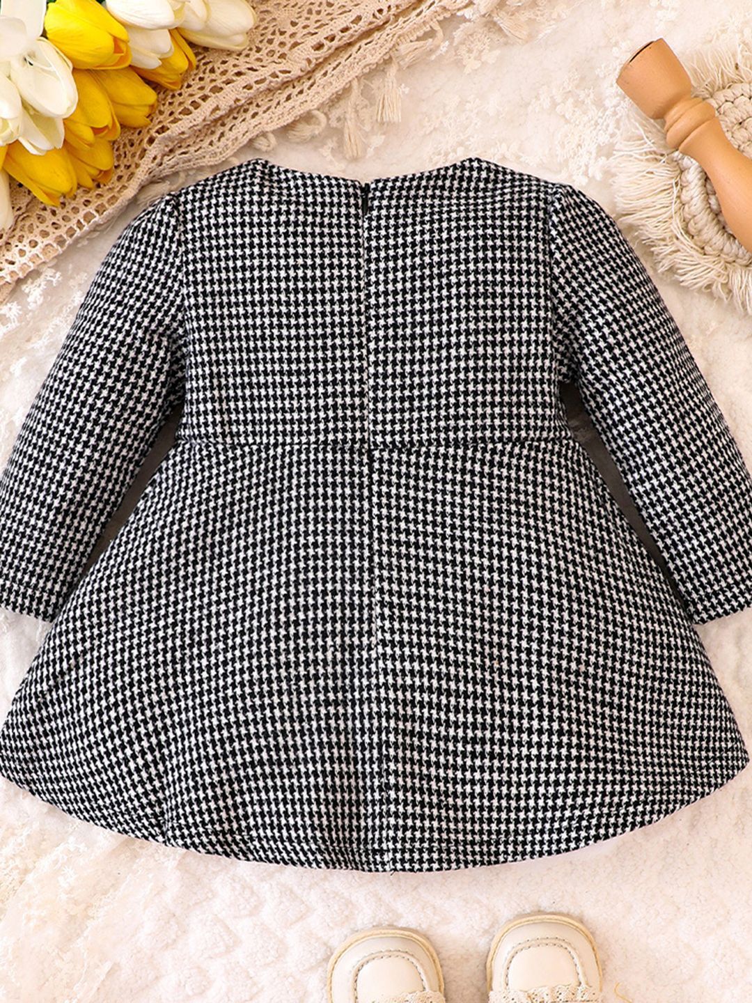 YK Girls Self Design Bow Detail Fit & Flare Dress