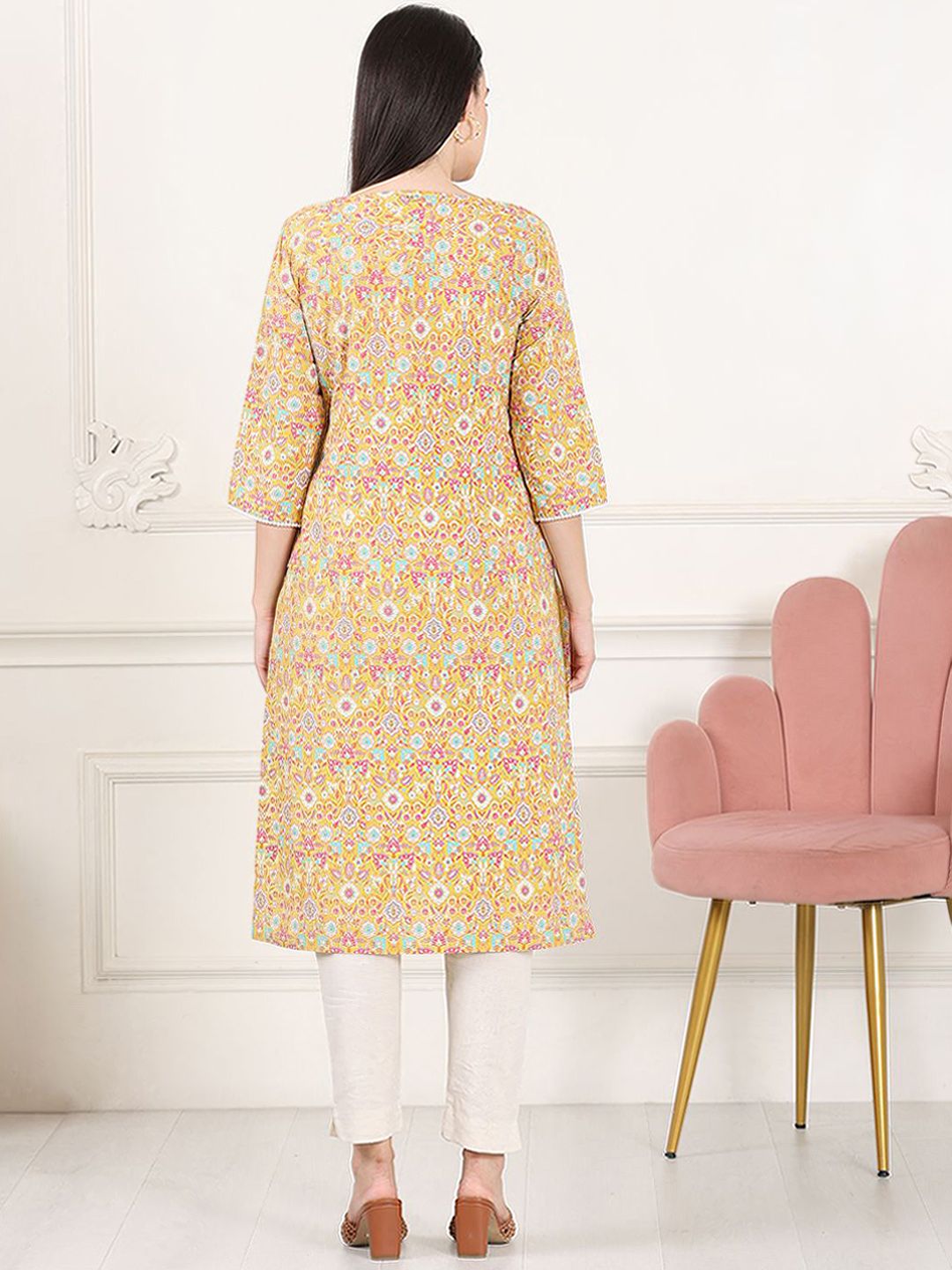 W Women Floral Printed Flared Sleeves Sequinned Kurta