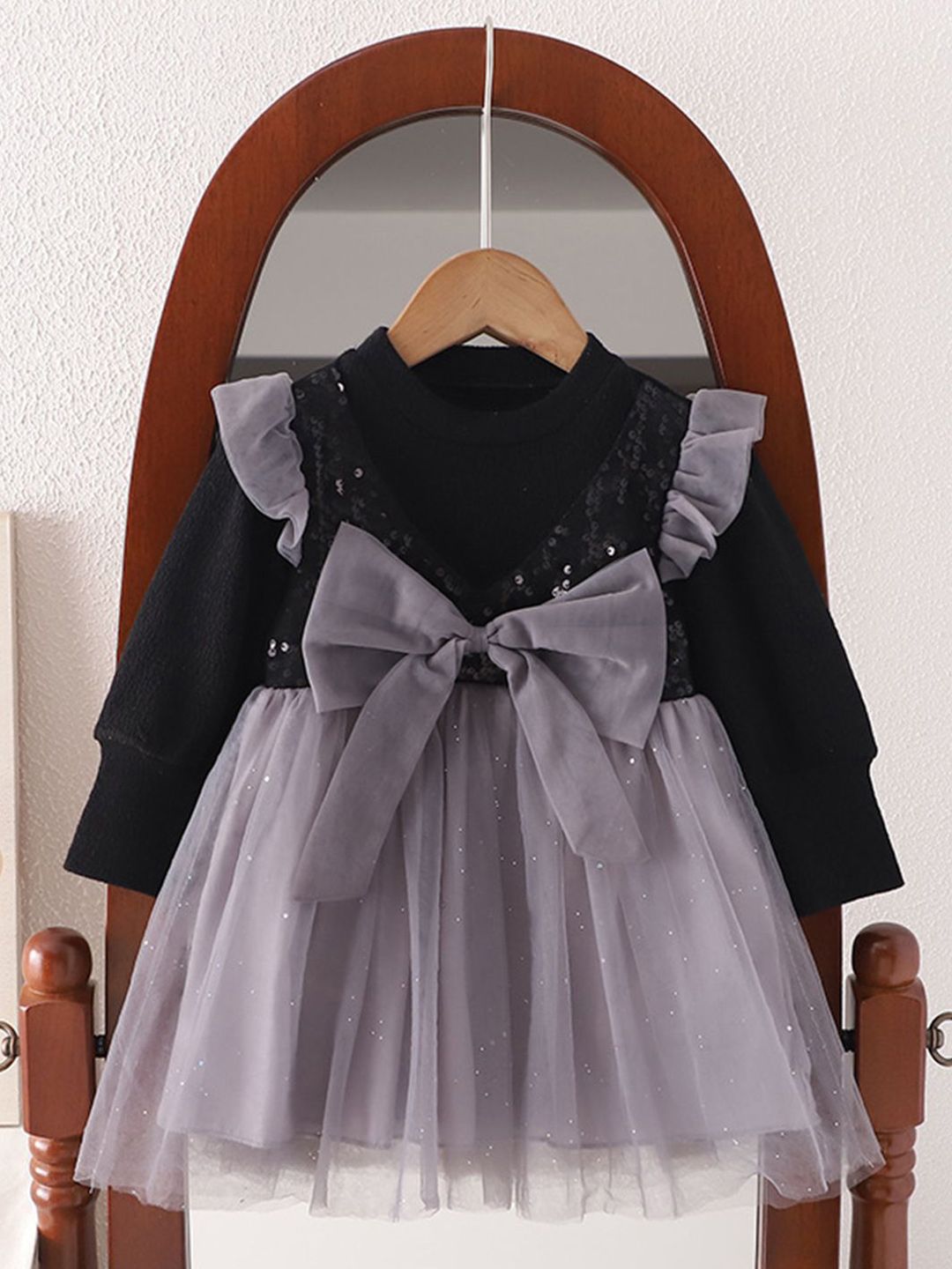 YK Girls Sequined Embellished Fit & Flare Dress
