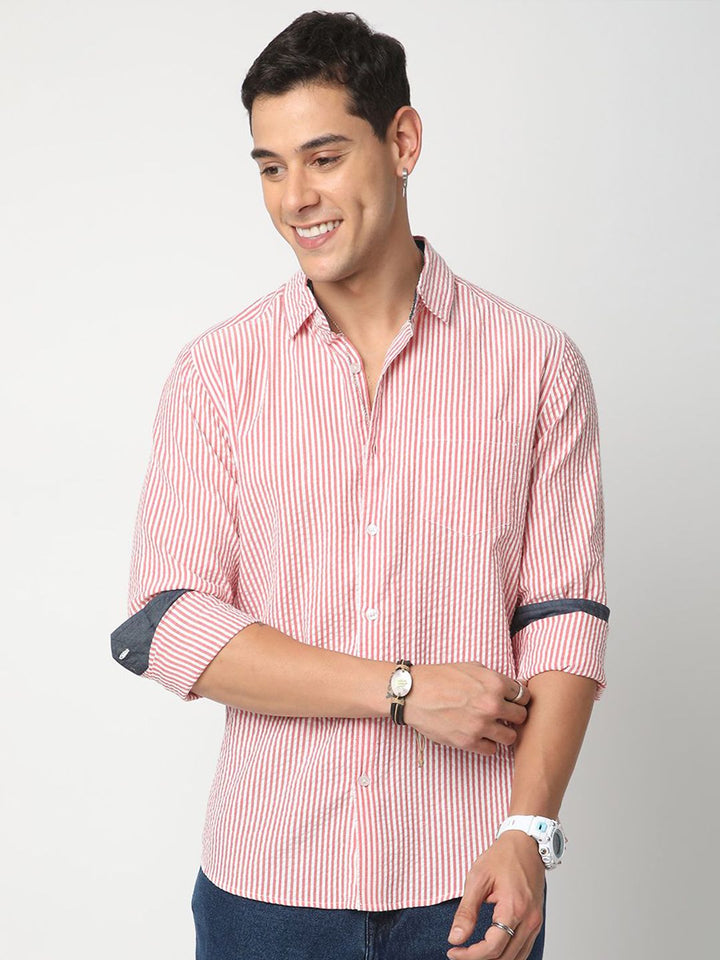 VASTRADO Men Classic Cutaway Collar Multi Striped Cotton Slim Fit Casual Shirt