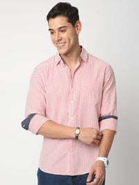VASTRADO Men Classic Cutaway Collar Multi Striped Cotton Slim Fit Casual Shirt