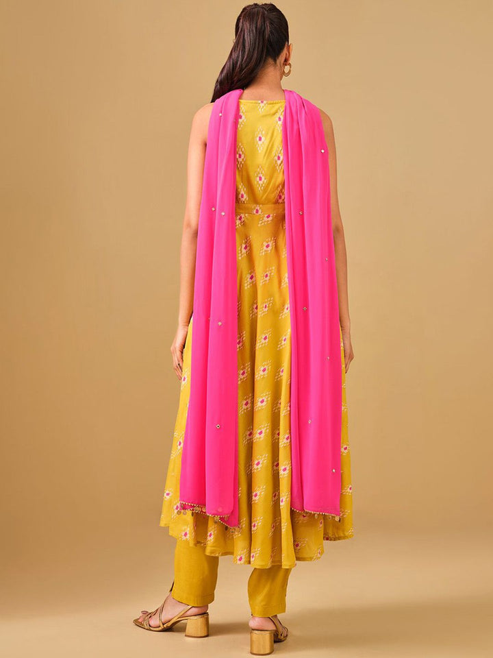 Global Desi Ethnic Motifs Printed Mirror Work Anarkali Kurta with Trousers & Dupatta