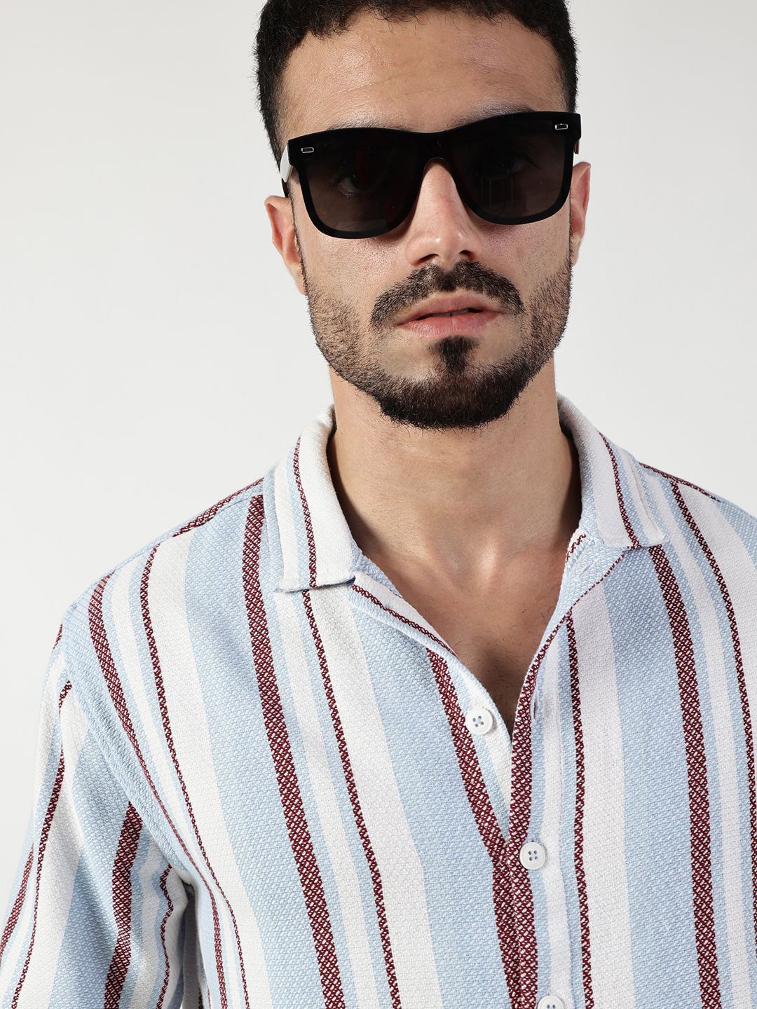 Thomas Scott Men Premium Spread Collar Vertical Striped Cotton Slim Fit Casual Shirt