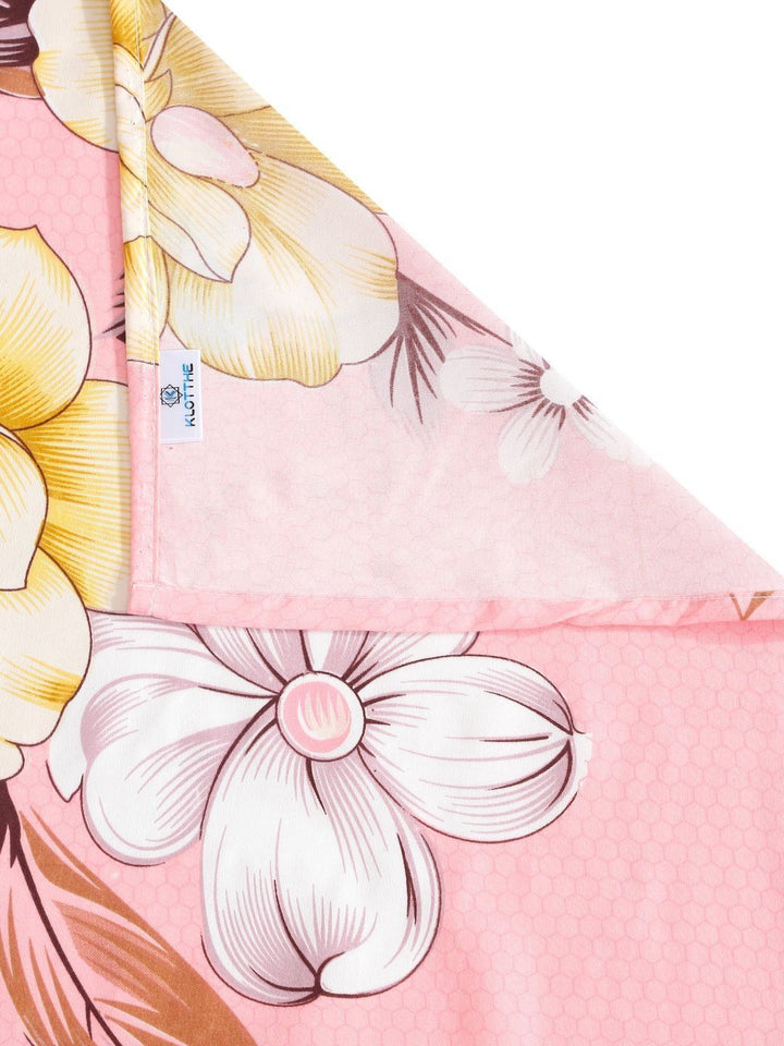 KLOTTHE Pink Floral Polycotton 300 TC Single Fine Bedsheet with a Pillow Cover-89 x 59 inches