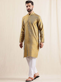 Anouk Men Ethnic Woven Design Band Collar Regular Kurta With Pyjamas