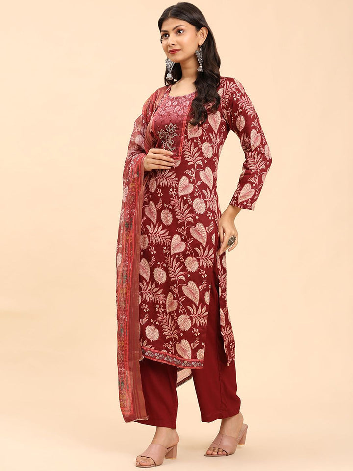 Mamicha Floral Printed Sequinned Pure Cotton Straight Kurta with Palazzo & Dupatta