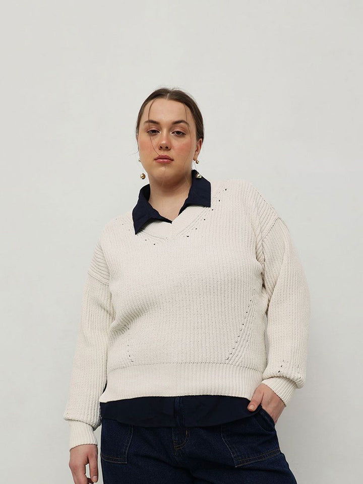 CURVY STREET Women Cable Knit Pullover Sweater