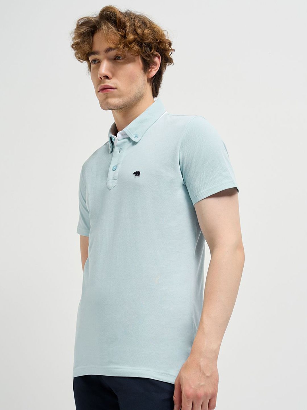 THE BEAR HOUSE Men Solid Polo Collar Pure Cotton T-shirt