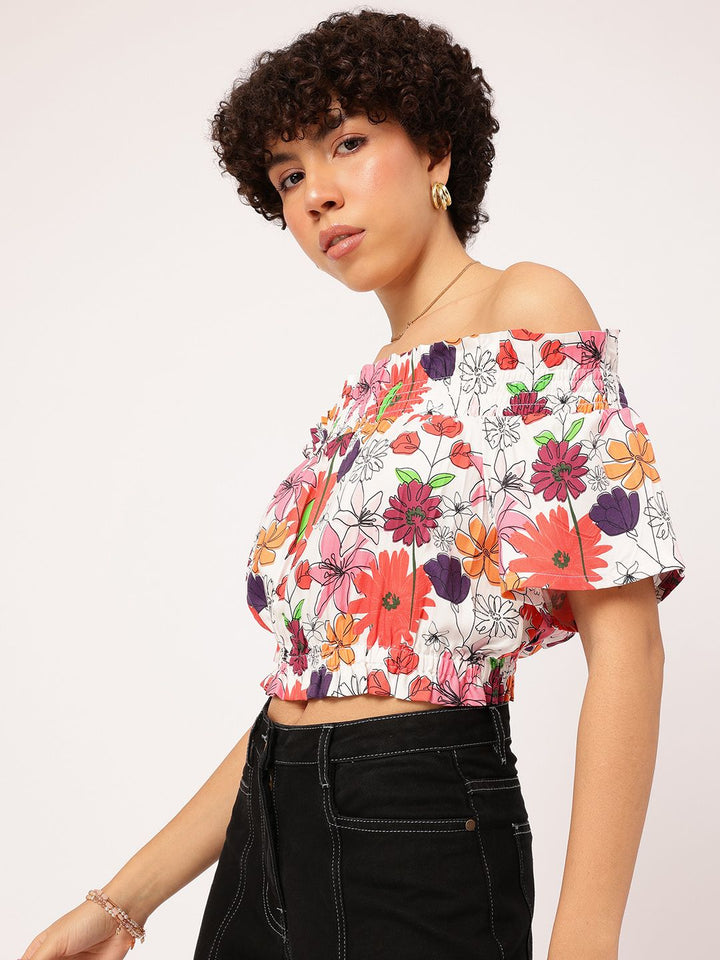 DressBerry Dainty Daisies Smocked Bardot Crop Top