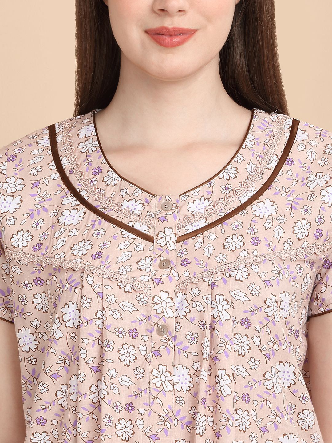 Sweet Dreams Women Round Neck Pure Cotton Nightdress