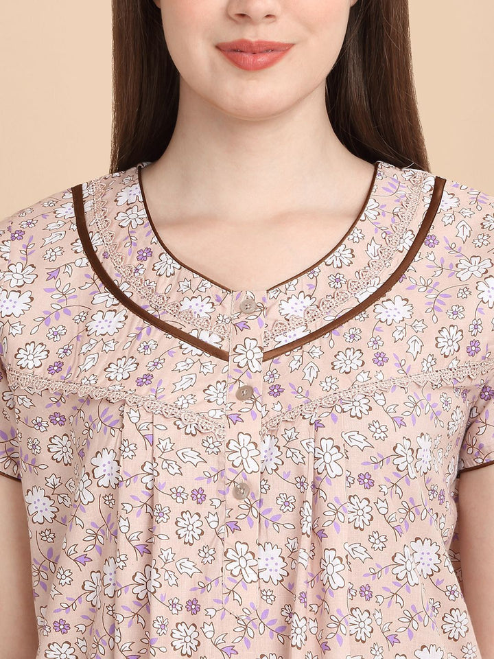Sweet Dreams Women Round Neck Pure Cotton Nightdress