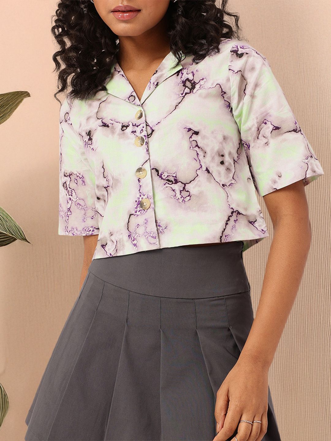 DressBerry Neo-Electro Print Boxy Crop Shirt