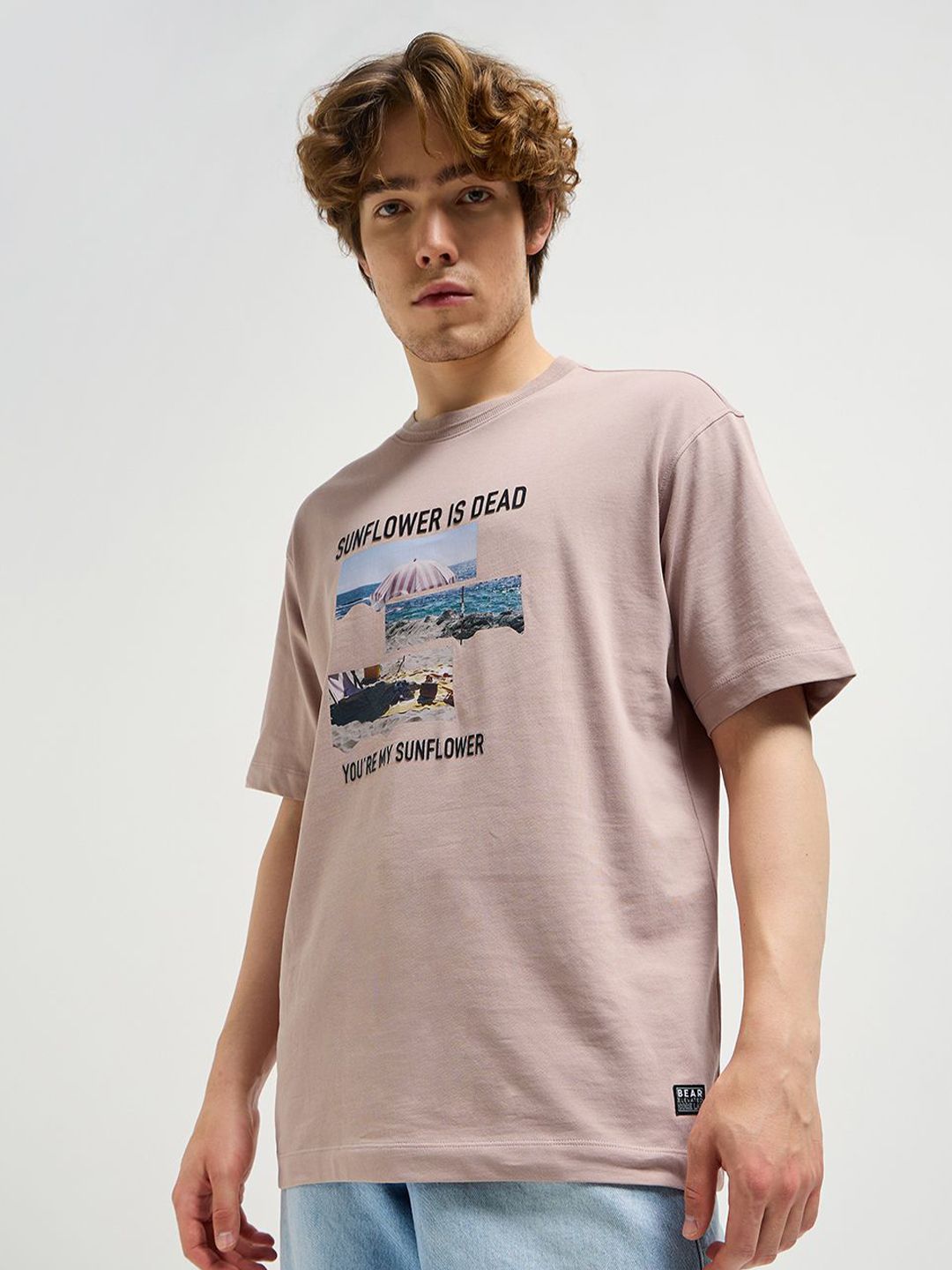 THE BEAR HOUSE Men Typography Printed Round Neck Cotton Oversized T-shirt
