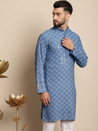 Anouk Dihiasi Labuci Kolar Mandarin Perincian Cotton Straight Kurta